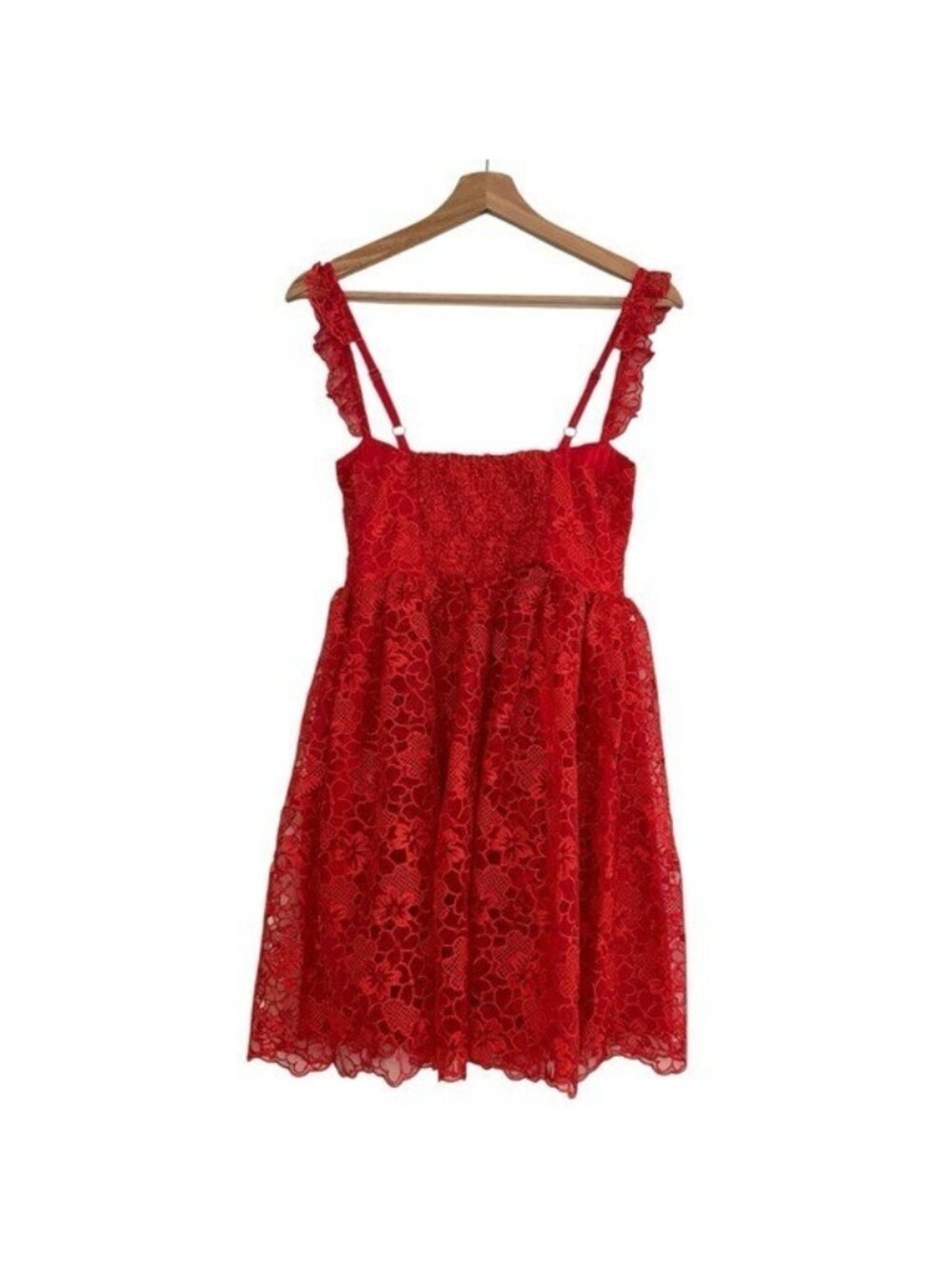 ANTHROPOLOGIE Ruffle Strap Corset Lace Mini Dress Lipstick Red Size XS NEW - Picture 5 of 10
